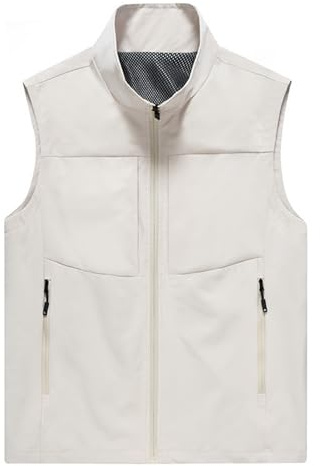 Generisch 2025 Primavera Casual Chaleco Transpirable para Exteriores Fotografía Pesca Deporte Hombres Jersey con Cuello Alto Chaleco Cálido, Blanco, 4XL
