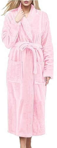 Celanisai - Bata de mujer de forro polar, bata de invierno cálida y suave, bata de baño de franela, kimono acogedor y esponjoso, bata de sauna, agradable para la piel, kimono térmico, ropa de noche de