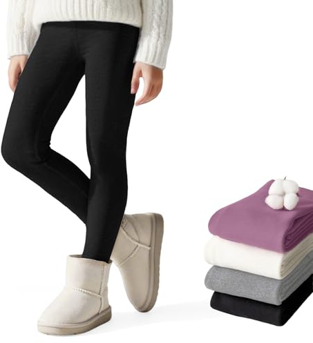 Baogaier Térmico Leggings con Forros Polar para Niñas Cómodos Algodón Invierno Leggins Cintura Alta Grueso Cálido Mallas Calentitos Largos Pantalones Niños Ropa para 7-8 Anos, Negro