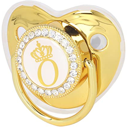 Fdit Crown Pacifier with Chain, Rhinestone Decorated Baby Soother for 6-18 Months Infants Comfort and Style (Letter O)