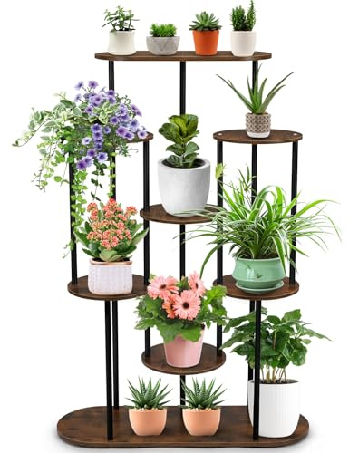 Vyranut Estantería para plantas de 8 niveles, soporte para flores de metal y madera, 105 cm de alto, ahorra espacio para plantas de interior, salón y balcón, estable, moderna y decorativa