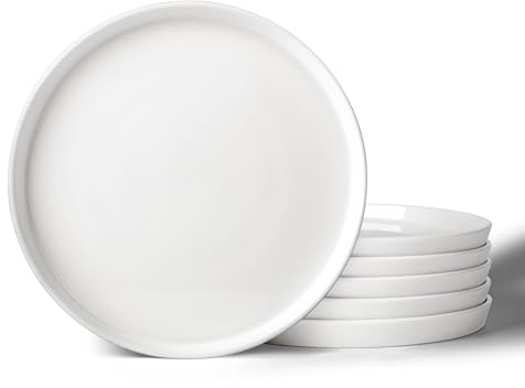 DOWAN Speiseteller 6er Set 20,2 cm, Porzellan Kuchenteller Weiß, Dessertteller & Frühstücksteller, Stapelbar, Kratzfest, Spülmaschinen-, Mikrowellen- & Backofenfest