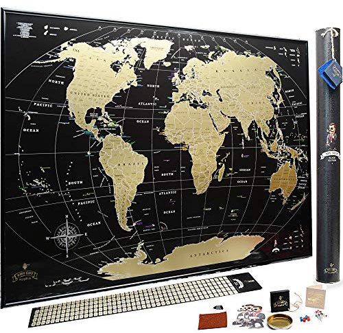 Mappa del Mondo da Grattare – Qualità Premium Deluxe Edition – Personalizzato Travel Tracker poster – Share e Ricorda il Tuo Viaggio Adventures – Scratchable Mappa del Mondo (Black)
