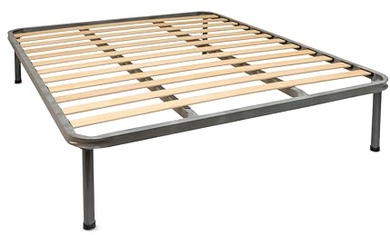 Rete 130x200 cm Ortopedica a Doghe Strette con Doppio Rinforzo centrale 4 Piedi In Ferro H30 cm