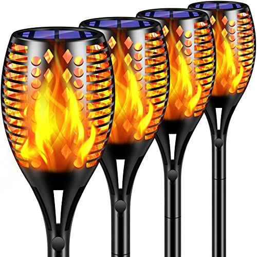 TomCare Solar Lights, 43 Waterproof Flickering Flames 96 LED Torches Outdoor Landscape Decoration Lighting Auto On/Off Pathway Lights for Garden Patio Yard, Black(4)