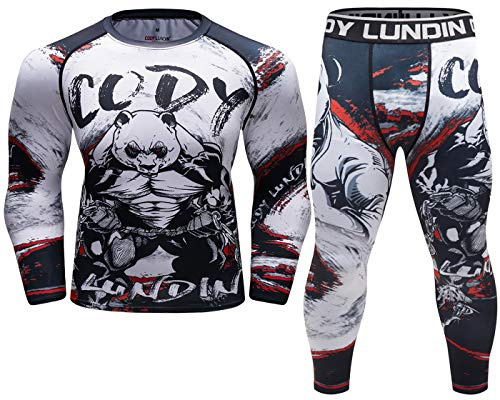Cody Lundin Kompressionsset herr långärmad kompressionströja och byxor topp långärmad sport tight baslager snabbtorkande fitnessdräkt för män, stil L, M