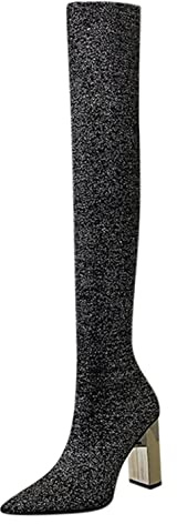 Stivali Donna Drill Stivali Elastici Calze a Punta con Tacco Alto sopra Il Ginocchio (39,Grigio)