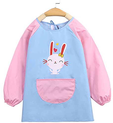 Malschürze Kinder 6 Bis 9 Jahre - Kinderschürze Mädchen Jungen Wasserdicht Verstellbar Mit Langarm Und Taschen - Perfekt Zum Malen, Basteln, Kochen Und Matschen - Blau Rosa