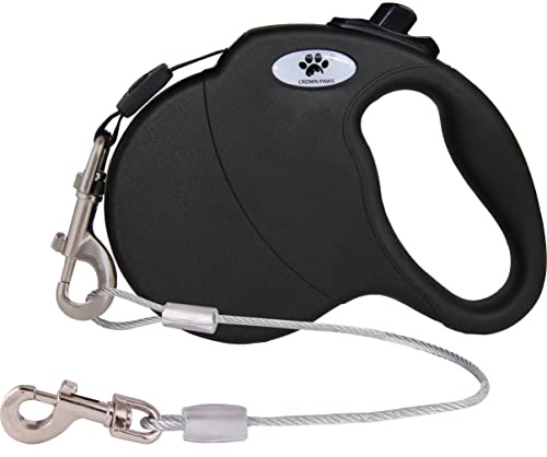 CROWN PAWS 16ft Retractable Dog Leash for Large Breed Dogs up to 110 lbs with a Detachable Chew Proof Extender Wire Ropes (Black L)