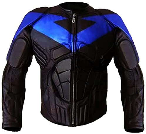 SpazeUp Black & Blue Protective Motorcycle Leather Jacket Biker Armor Motorbike Padded Jacket Night Wing Jacket
