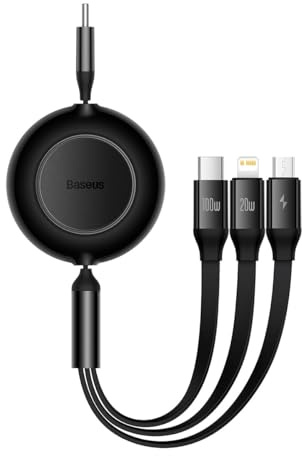 Baseus Bright Mirror 4, USB-C 3 en 1 Cable para Micro USB/USB-C/Lightning 100 W/3,5 A 1,1 m (negro)