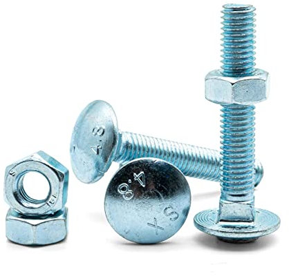 Hippo Hardware M6 (6mm X 20mm) Carriage Cup Square Bolts Coach Screws with Hexagon Nuts Zinc Steel (Pack of 10)