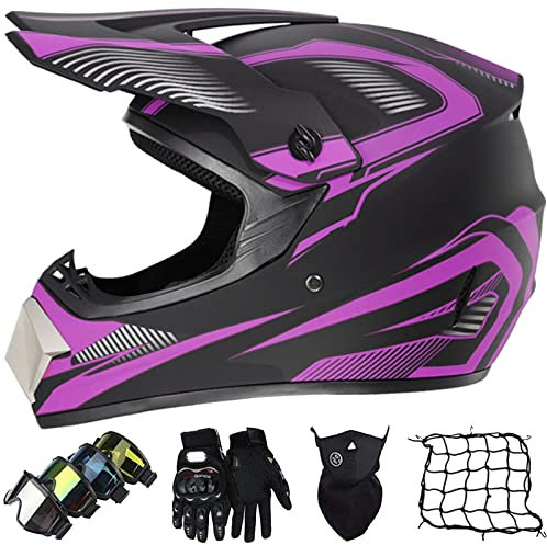 Casco da Motocross Set, Casco Downhill Per Adulti E Bambini, Certificato ECE Casco da Cross Integrale con Occhiali Guanti Face Mask Rete Del Casco, Casco da Offroad MX Enduro Quad Bike Go-kart