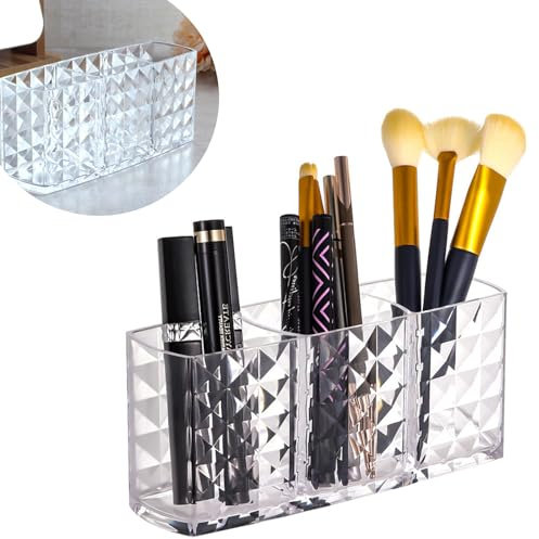 Basetousual Portacapelli, contenitore per pennelli, organizer per trucchi, organizer per trucchi, in cristallo acrilico, per bagno, camera da letto, lavabi, ufficio, scrivania