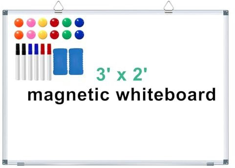 H-Qprobd 3' x 2' Magnetic Whiteboard Large Dry Erase White Board 36x24 Aluminum Presentation Whiteboard with Long Pen Tray, 6 Markers, 2 Erasers &12 Magnets
