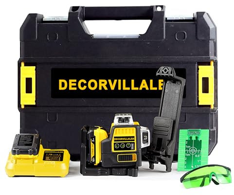 DECORVILLALBA laser de 12 Líneas/Nivel Laser Autonivelante de batería de Litio recargable/Herramienta de Nivelación con Líneas Verde de Inclinación Horizontales Verticales