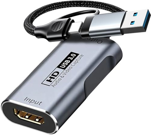 Video Capture Card, 4K HDMI to USB 3.0 Capture Card, HDMI to USB/USB C Audio Video Recording in 1080P @ 60Hz, 2K @ 30Hz for Teaching, Broadcasting, Gaming, Streaming, Video Conference