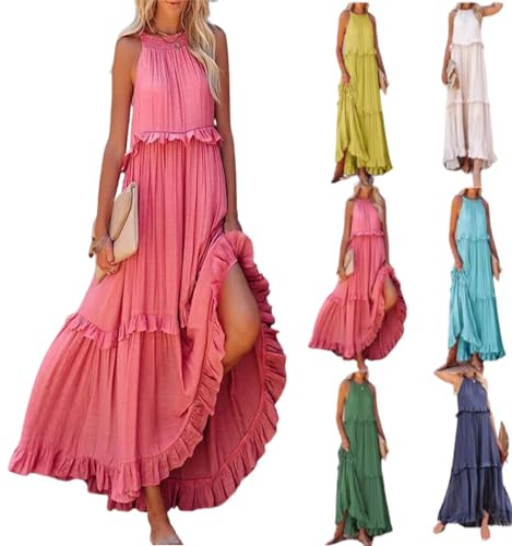 Vestido de Verano Casual con Volantes, Vestidos Largos de Verano para Mujer 2024, Vestidos Largos Halter para Mujer (XXL,Shape-C)