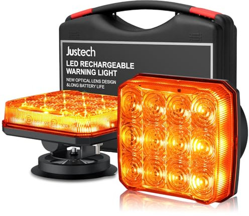Justech 2pcs Wireless LED Warning Lights Magnetic Rechargeable Emergency Strobe Lights Amber Flashing Lights Warning Beacon Light for Trucks Bus Tractor Oversize Trailer