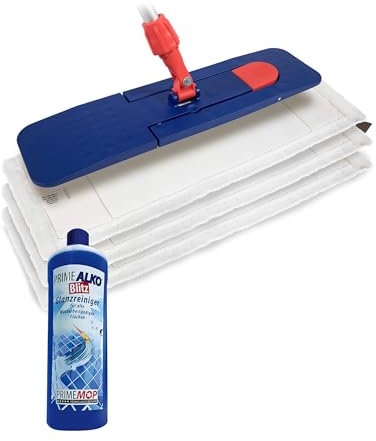 Prieser 6 in 1 Profi Mikrofaser Bodenwischer Set – Putzmittel in Industriequalität – Mop Set 50cm – Inklusive ALKO Blitz Glanzreiniger – Wischer Set