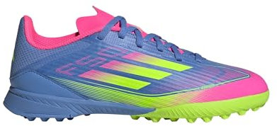 adidas Kids F50 Academy Childrens Astro Turf Football Boots Blue/Lemon 1 UK Child