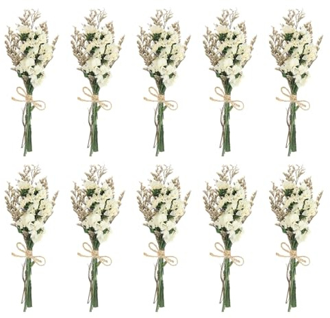 PATIKIL Mini Ramo de Flores Secas, 10 Pzas de Nomeolvides Natural con Tallo Decoración de Flor Boho Planta Floral para Manualidades DIY Accesorios de Foto Regalo Decoración de Boda, Blanco