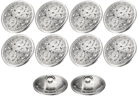 sourcing map 10pcs 24L Metal Round Hollow Sewing Buttons 15mm 5/8 Zinc Alloy Clothes Craft Replacement Button for Men Women Coat Uniform Shirt Suit, Silver Tone