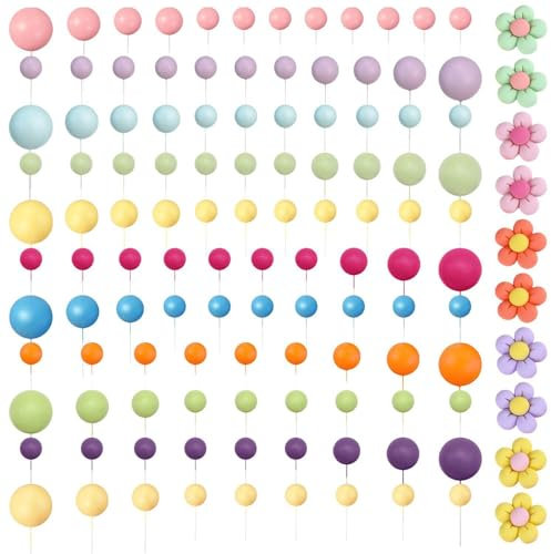 HDGSAFD 2 Set di Plugin A Sfera, 10 Pezzi di Fiori, Mini Toppers A Palla Colorato, Set di Decorazioni per Torte Creative, Topper per Torta Fai -da -Te per Feste di Compleanno.