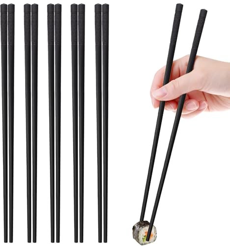 Jizxol 5 Paia di Bacchette Lavabili in Lavastoviglie, 24 cm, in Lega Riutilizzabili, Nere Antiscivolo per Sushi e Cucina Cinese