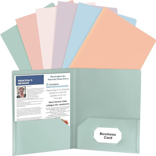 Cartelline Porta Documenti PP 21,6 x 27,9 cm - Set 6 con Doppia Tasca e Porta Biglietto, Facili da Organizzare e Trasportare, Perfette per Ufficio, Scuola, Casa e Viaggi, 6 Colori