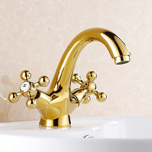 HNVBDOPAE Gold Faucet Sink Basin Sink Hot and Cold European Brass Washbasin Sitting Bathroom Double Faucetd-Plated