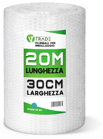 V1 Trade Pluriball Imballaggio 30cm x 20m – Rotolo Pluriball per Oggetti Fragili – Bubble Wrap per Traslochi – Carta Bolle Protettiva per Spedizioni