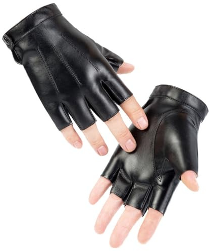 PANYI Fingerlösa läderhandskar män fingerlösa läderhandskar svart PU-läder halvfinger design för motorcykel bil körning träning utomhusaktiviteter aktiviteter och hållbar passform