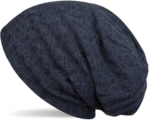 styleBREAKER Cuffia Beanie Calda in Maglia con Motivo a Righe e Fodera in Pile Molto Morbida, Cuffia Beanie Lunga, Unisex 04024108, Colore:Blu Scuro a Pois