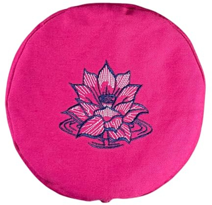 Round Buckwheat Hull-Filled Yoga Bolster with Embroidered Cotton Cover, 63 × 23 cm (Fuchsia Pink, Lotus Em, One Size)