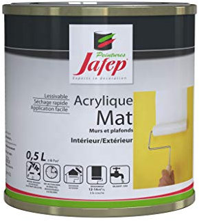 Peinture Acrylique Finition Mate 0,5L - Couleur Turquoise - Surface entre 6 et 7 m² - Multi Supports - Sèche Rapidement - Peinture Murale - Utilisation Intérieur et Extérieur - Jafep