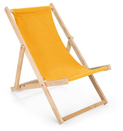 N/4 Liegestuhl aus Holz klappbar - Farbe gelb Klappliege Klappstuhl Sonnenstuhl Strandstuhl bis 100 kg Gartenliegen Gestell in Naturfarbe