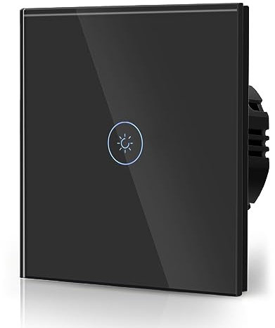 BSEED Interrupteur Gradateur Interrupteur Tactile Interrupteur Mural Panneaux en Verre Trempé Fonctionne avec Des Lumières LED à Intensité Variable 300W 1 Gang 2 Voie Noir