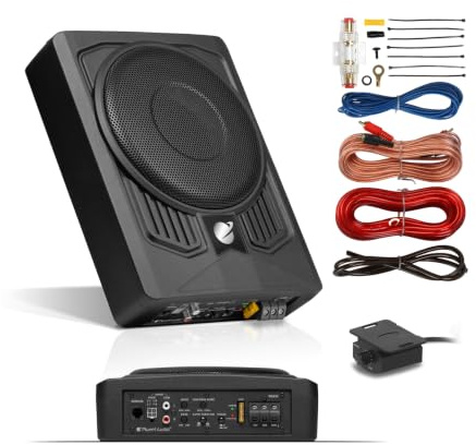 Planet Audio P8AWK 8 Inch Under Seat Powered Car Subwoofer, 8 AWG Wire Kit