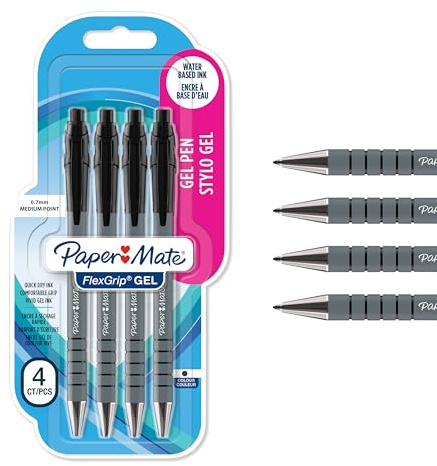 Paper Mate FlexGrip Gel Pens | Medium Point (0.7 mm) | Black Ink | 4 Count