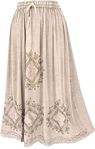 GURU SHOP Bestickter Boho Hippierock, Indischer Maxirock - Beige/Design 9, Damen, Synthetisch