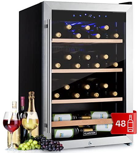 KLARSTEIN Vinoteca 48 Botellas, Nevera Vinos, Una Zona de Refrigeración, Nevera Expositora Vino y Cerveza, Vinoteca Interior y Exterior con Puerta de Cristal,Vino con Protección UV, 4-18°C