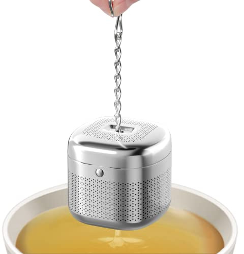 Reinmoson 2 Pack Tea Balls for Loose Tea, 304 Stainless Steel Extra Fine Mesh Tea Infusers for Loose Tea, Retractable Chain Design Tea Strainers for Loose Leaf Tea Single Cup, Come with 2 Drip Trays