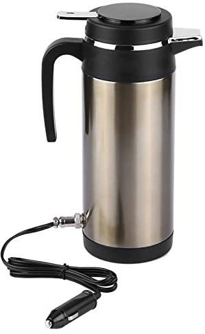 Elektrisk Vattenkokare i Bilen, 1000 Ml 12V/24V Bärbar Rostfritt Stål Elektrisk Vattenkokare i Bilen Resetermoser Värmevattenflaska för Varmvatten, Kaffe, Te(12V)