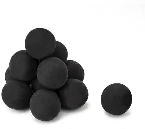 Skyflame Set di 12 palline da fuoco in ceramica, set di 12 pietre rotonde per interni ed esterni, accessori per caminetti, 10,6 cm, nero