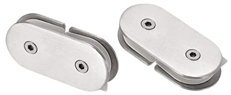sourcing map Stainless Steel 180 Degree Glass Clamp, 2pcs for 8-12mm Thickness Double Side Round Frameless Glass Corner Clamp Bracket Clip for Shower Door