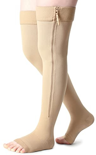Newcotte Compression Socks with Zipper for Women Thigh High Compression Stockings 20-30mmhg Support Socks for Women Men (M)