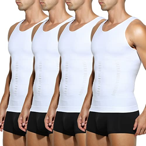 Arjen Kroos Men's Compression Tank Top Shirts 4 Pack-Slimming Muscle Undershirt Body Shaper High Elastic Breathable Shapewear