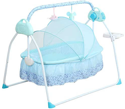 Elektrische Babywiege Kinderbett, automatische Babyschaukel Babybett, Schaukelstuhl Babyschaukel mit Mp3-Musikwiedergabefunktion, elektrische Babywiege für Babys (Blau)