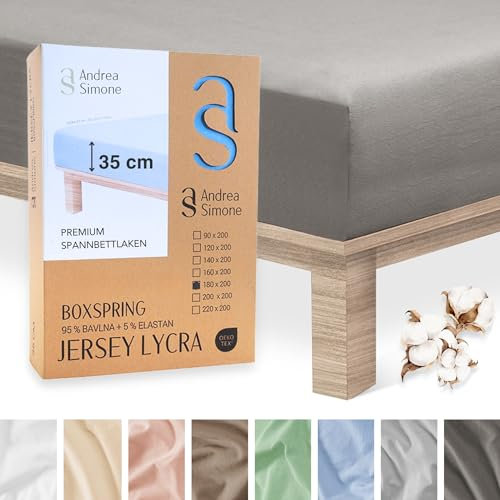 Andrea Simone Premium Spannbettlaken 120x200cm | Bettlaken 120x200 | Spannbetttücher auch für Boxspringbett, bis35 cm, 95% Baumwolle + 5% Lycra, Grau Spannbetttuch, 185 g/m², Jersey 120 x 200